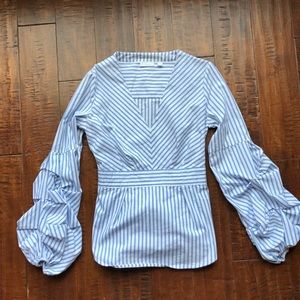 Puff sleeve pinstriped dress shirt